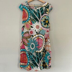 NWT Colorful Linen Mini Dress Mixed Print Vacation Beach Small